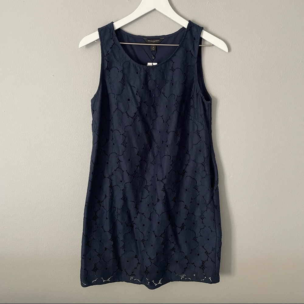 Banana Republic Navy Floral Eyelet Lace Shift Dress